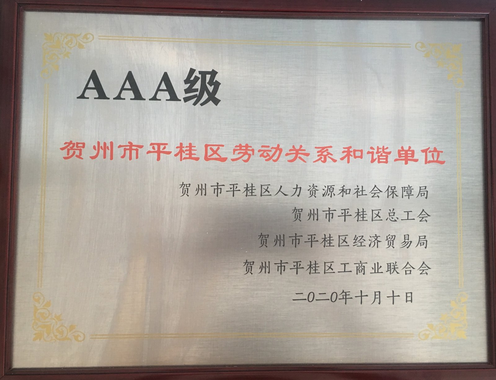 科隆粉体公司荣获贺州市平桂区“AAA级劳动关系和谐单位”称号(图3)